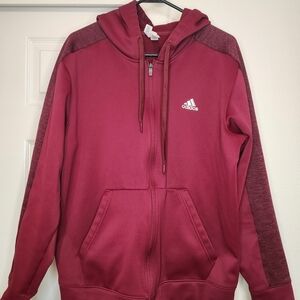 Adidas Burgundy Full-Zip Hoodie with Heathered Sleeve Panels
